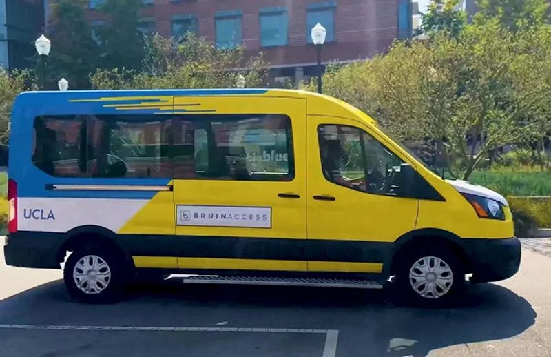 Blue and yellow Bruin Transit bus