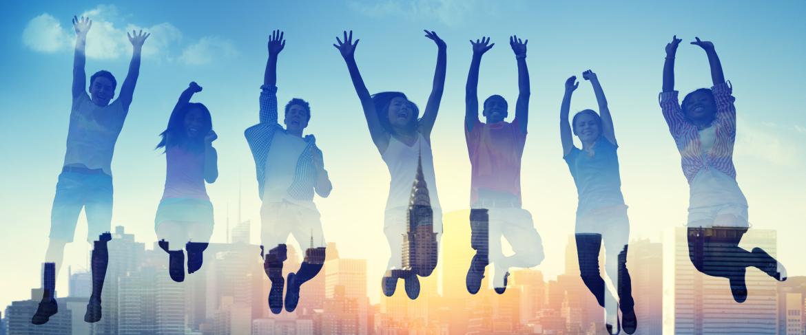 A group of student jumping