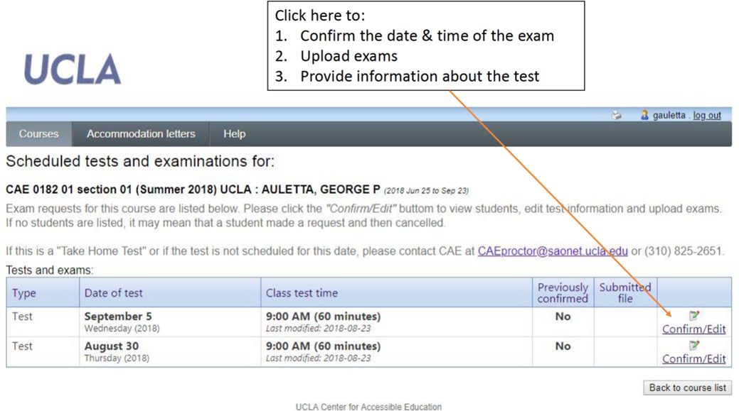 Screenshot of CAE Faculty Portal - Providing information