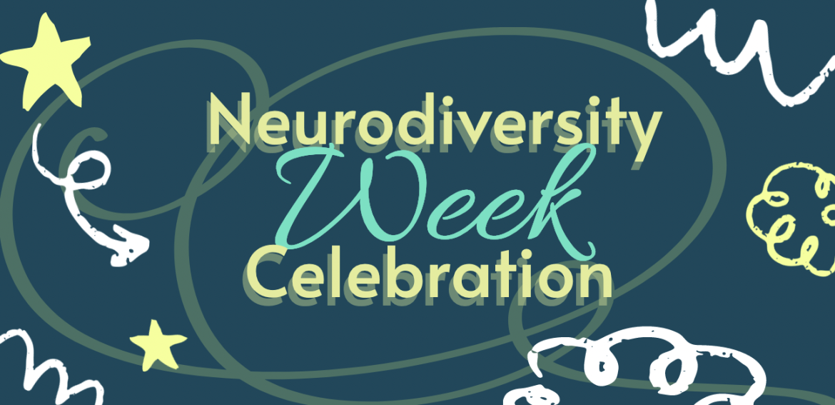 Graphic with squiggles in the background and text in the foreground saying Neurodiversity Celebration Week