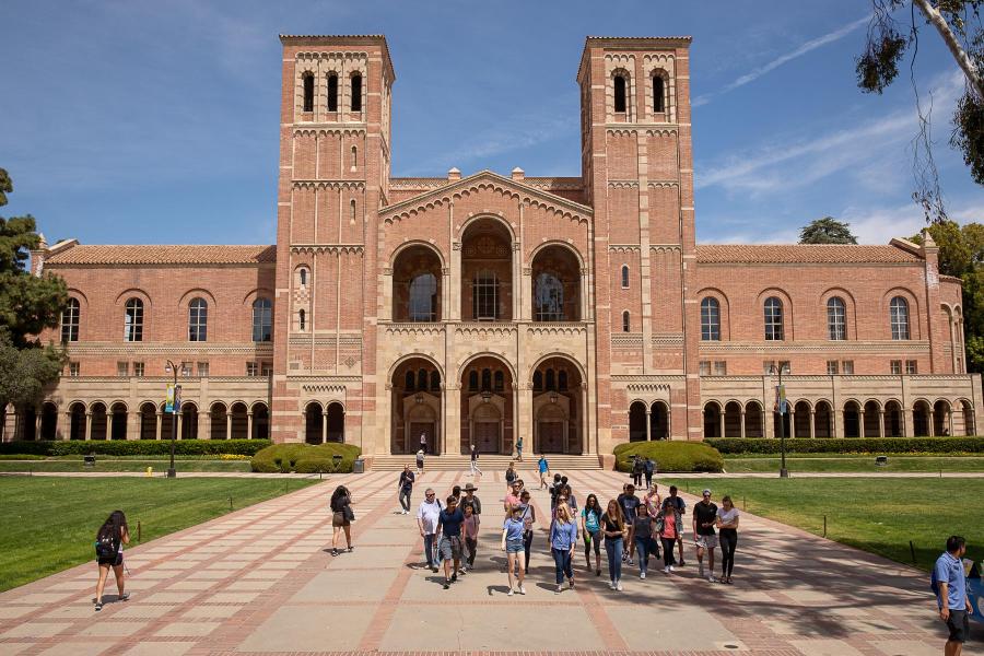 Many people standing in front of Royce Hall